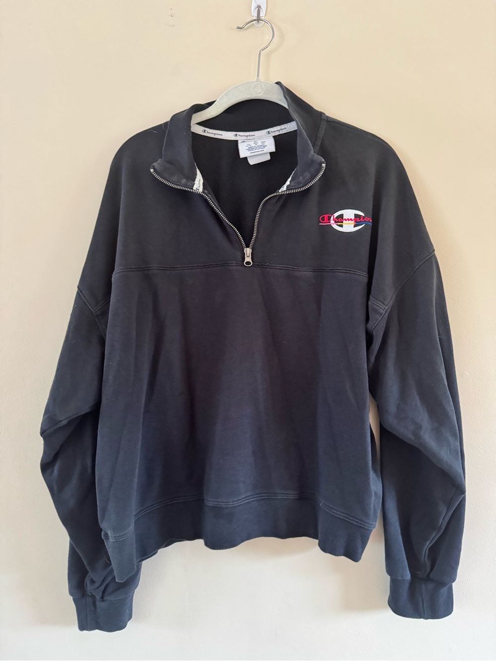 Champion Black Quarter-Zip Pullover with Logo Patch
